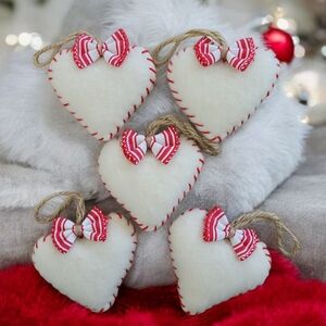 New! Hand Crafted Puffy Heart Ornaments with Red Accents